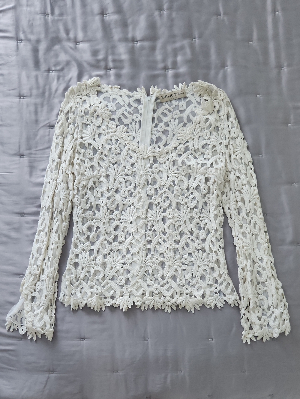 Emilio Pucci Ivory Floral Lace Long Sleeve Top
